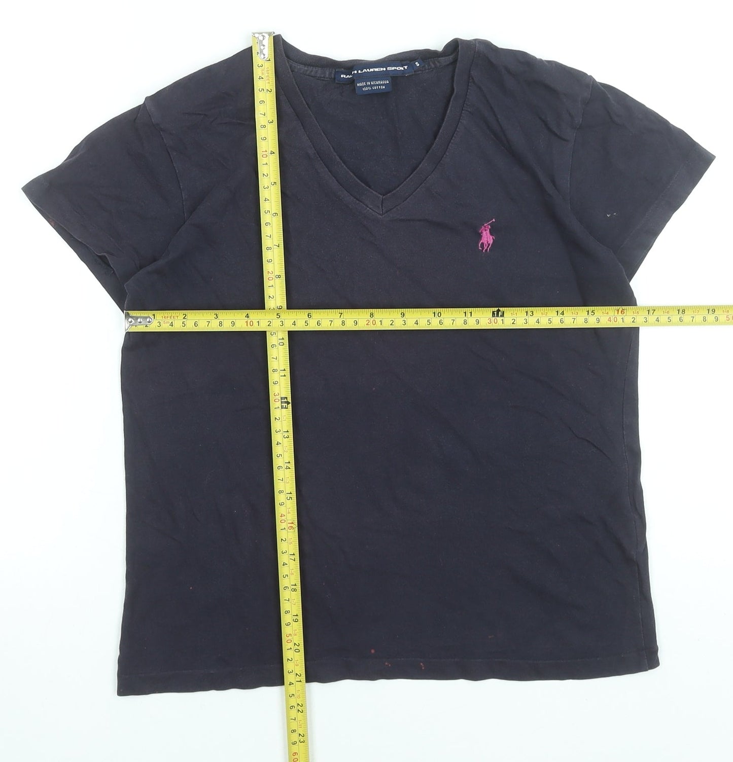 Ralph Lauren Womens Black V-Neck Cotton T-Shirt Size S