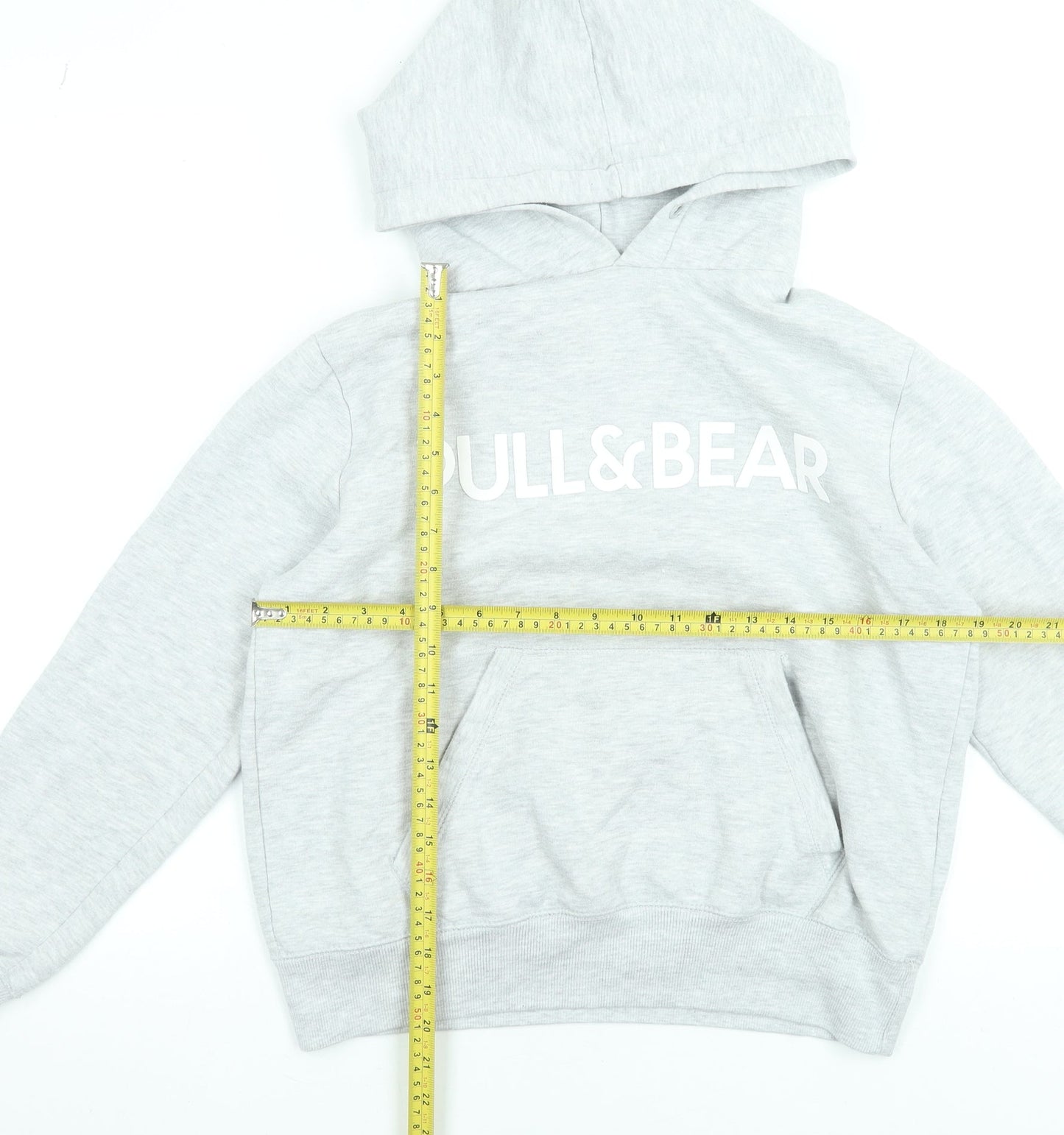 Pull & Bear Women Grey Hoodie Small Cotton Blend Logo Pullover