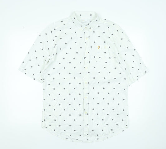 Farah Men's White Polka Dot Short Sleeve Cotton Button-Up Shirt - L