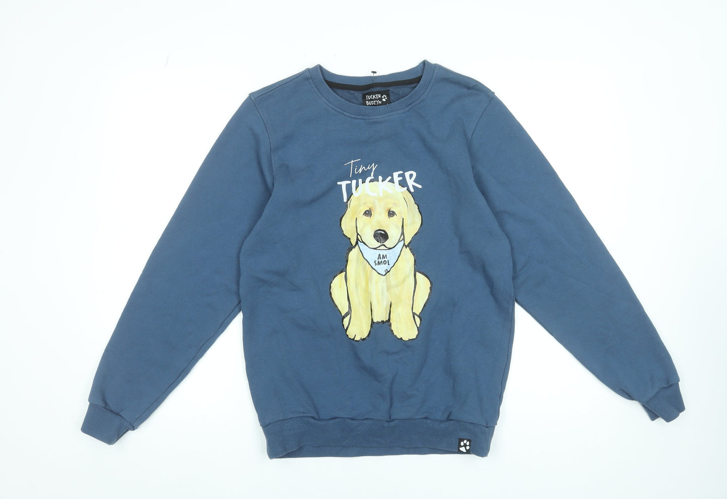 Tucker Budzyn Women's Blue Cotton Pullover Sweatshirt Size S Dog Print