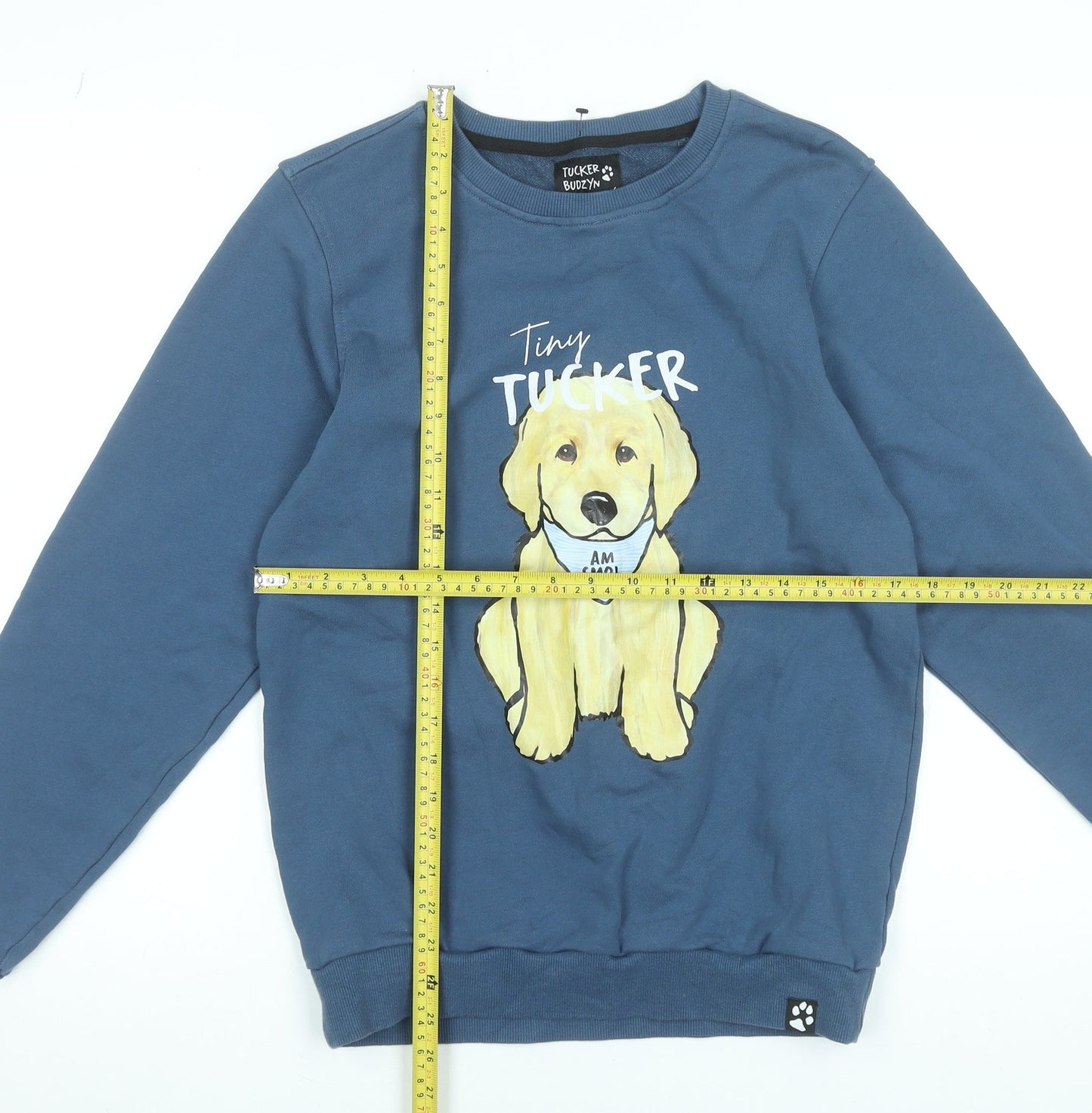 Tucker Budzyn Women's Blue Cotton Pullover Sweatshirt Size S Dog Print