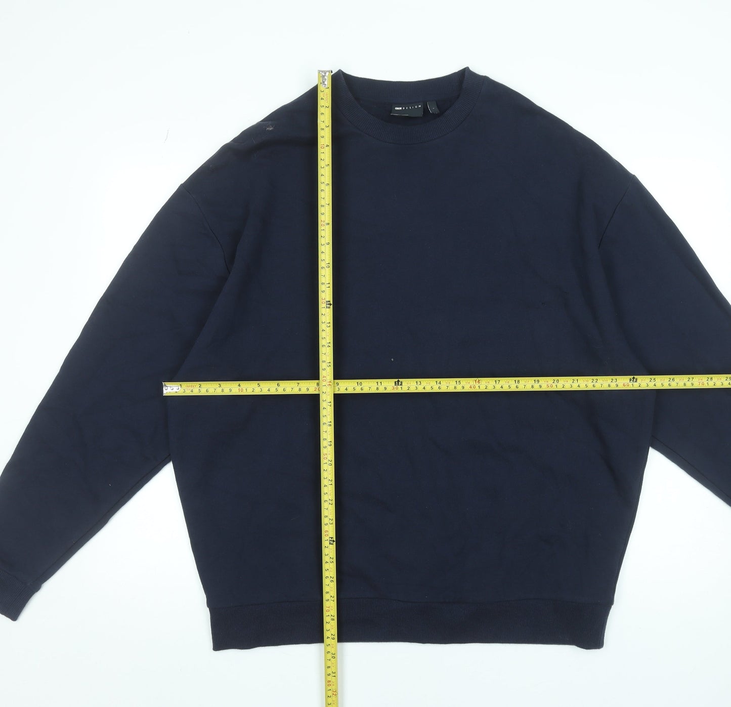 ASOS DESIGN Men’s Navy Blue L Pullover Cotton Sweatshirt Crew Neck