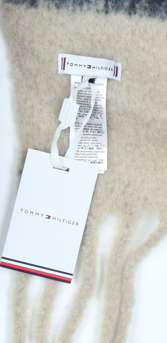 Tommy Hilfiger Women Beige Red Check Rectangle Scarf Wool Blend Winter