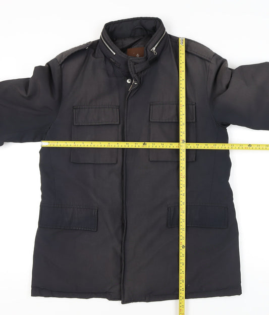 Moncler Men's Black L Military Jacket Cotton Blend Mid-Length