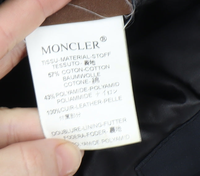 Moncler Men's Black L Military Jacket Cotton Blend Mid-Length