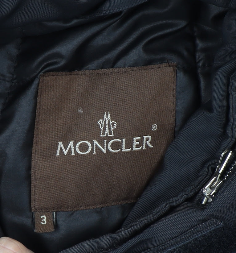 Moncler Men's Black L Military Jacket Cotton Blend Mid-Length