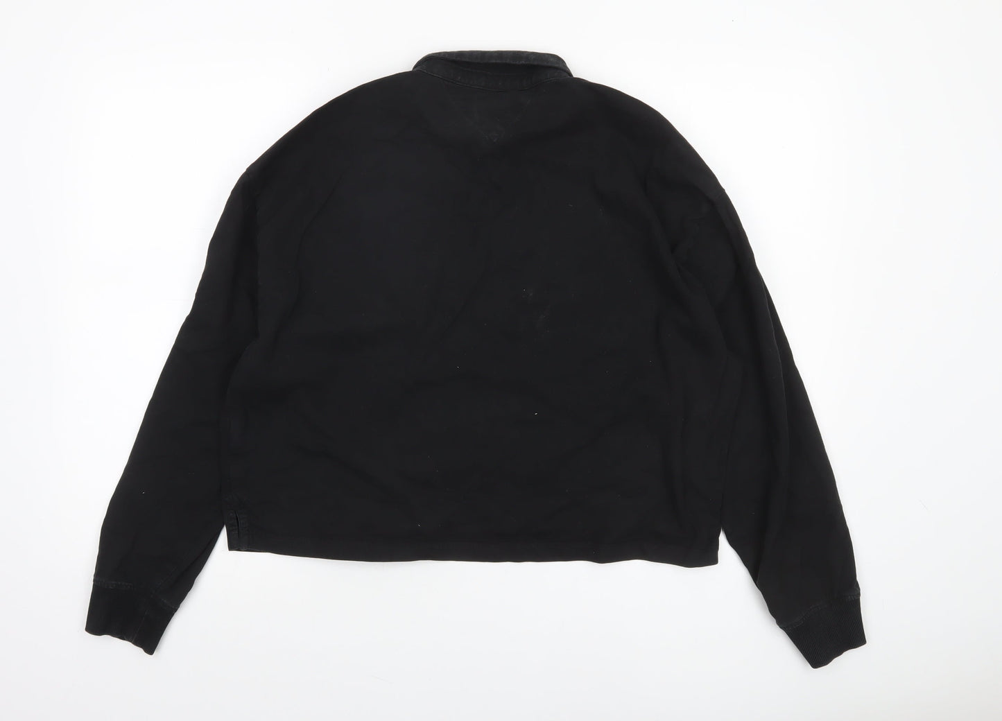 Tommy Jeans Women Black Cotton Henley Sweatshirt L Logo Pullover