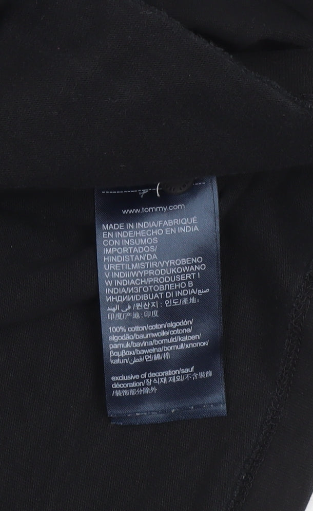 Tommy Jeans Women Black Cotton Henley Sweatshirt L Logo Pullover