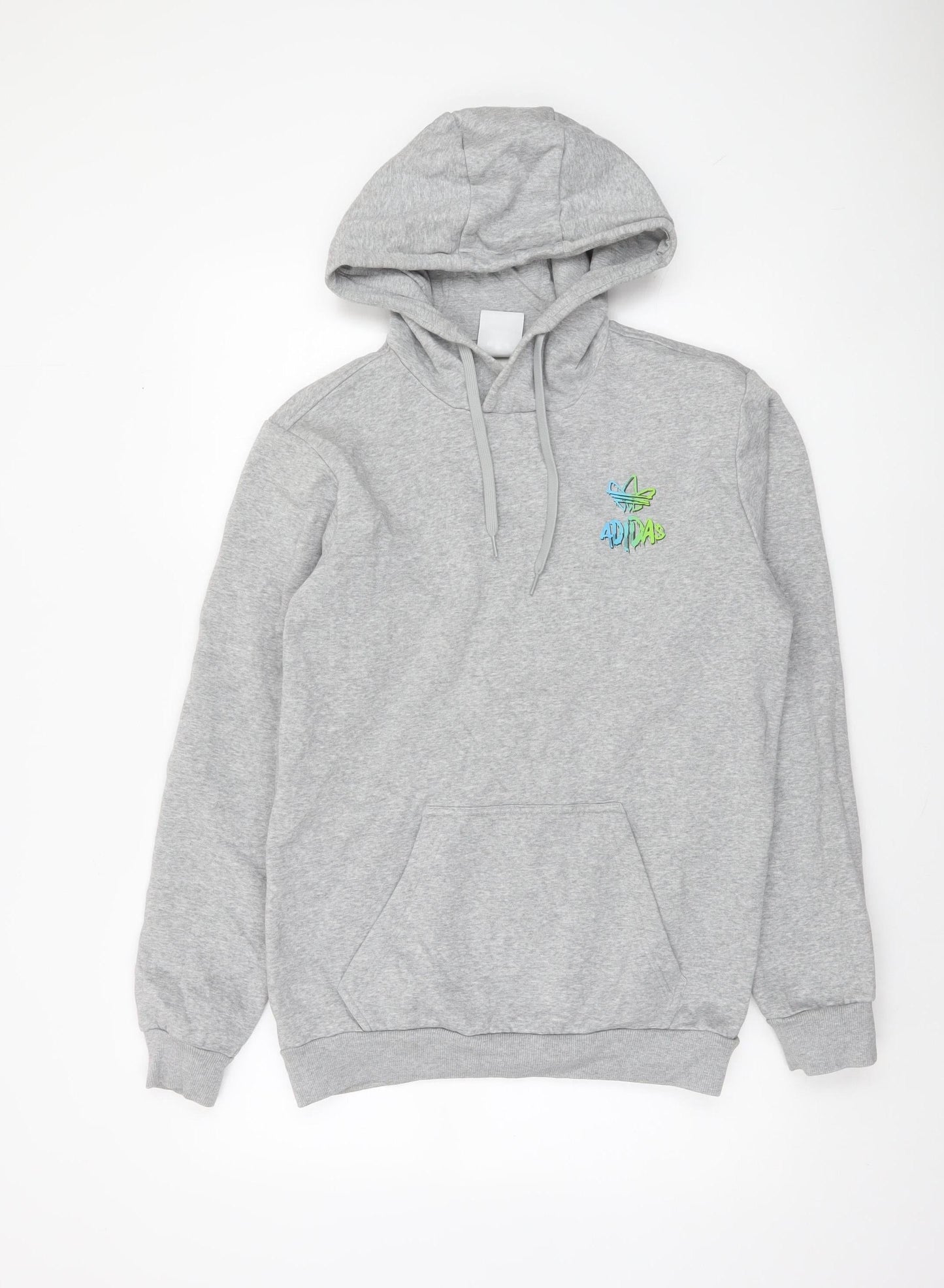 Adidas Men's Grey Pullover Hoodie S Logo Graphic Fleece Sweatshirt