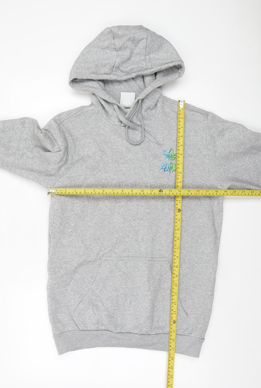 Adidas Men's Grey Pullover Hoodie S Logo Graphic Fleece Sweatshirt