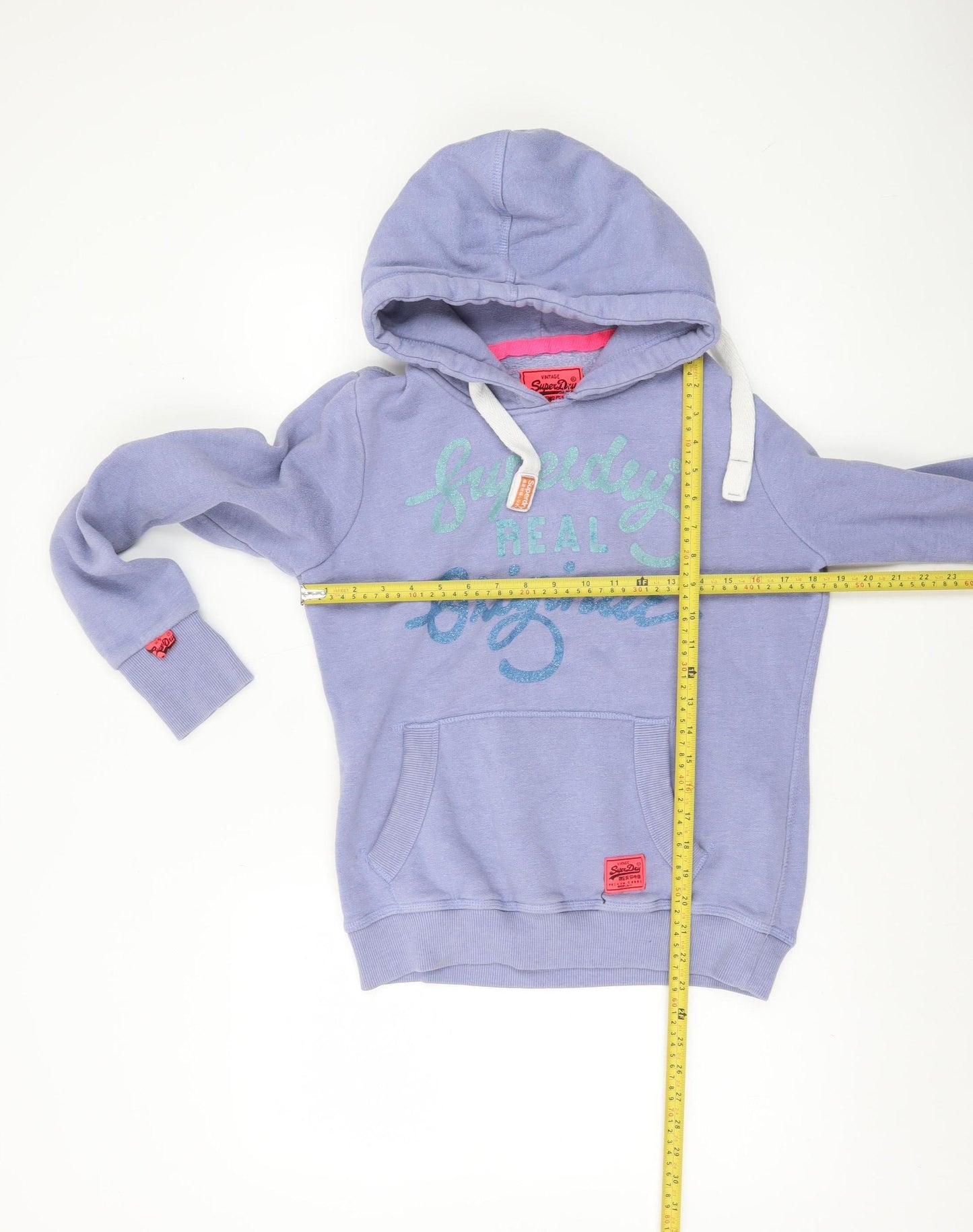 Superdry Women Purple Pullover Hoodie M Vintage Glitter Logo Cotton Blend