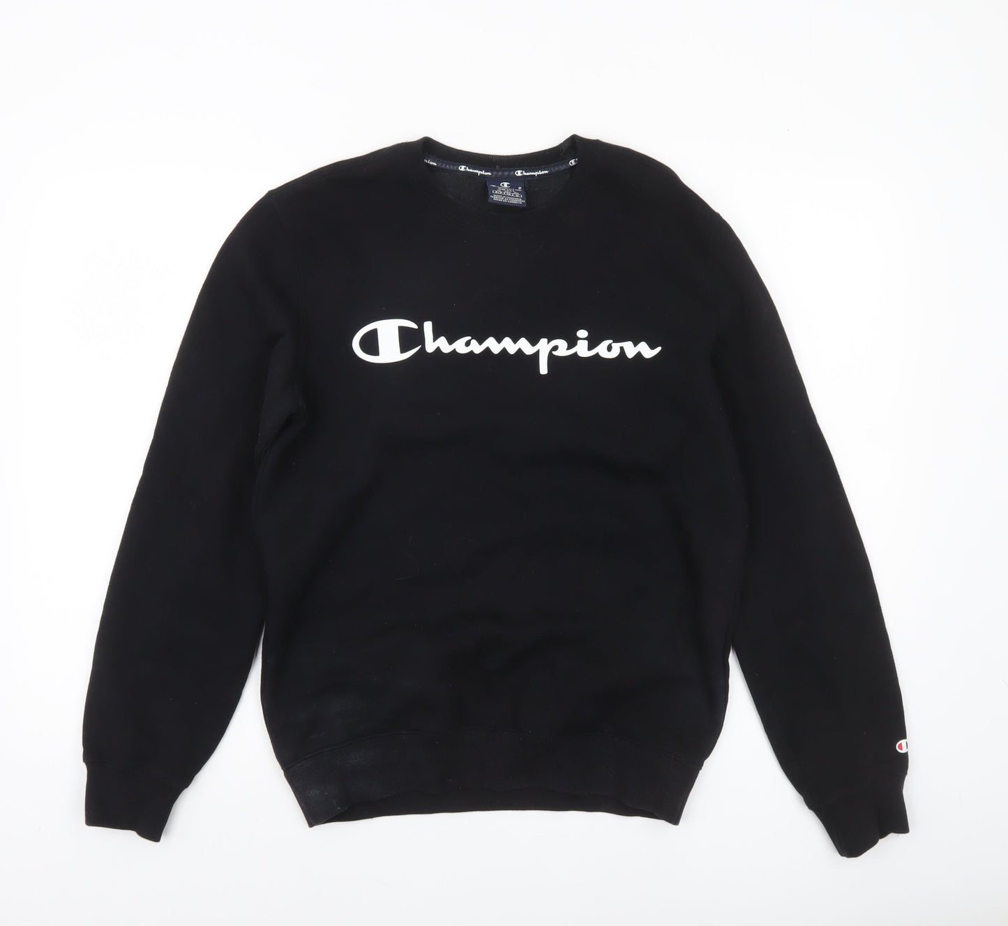 Champion Men's Black Small Crew Neck Logo Pullover Sweatshirt