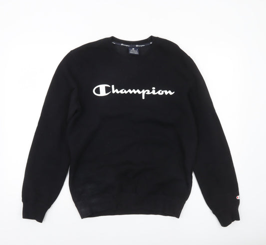 Champion Men's Black Small Crew Neck Logo Pullover Sweatshirt