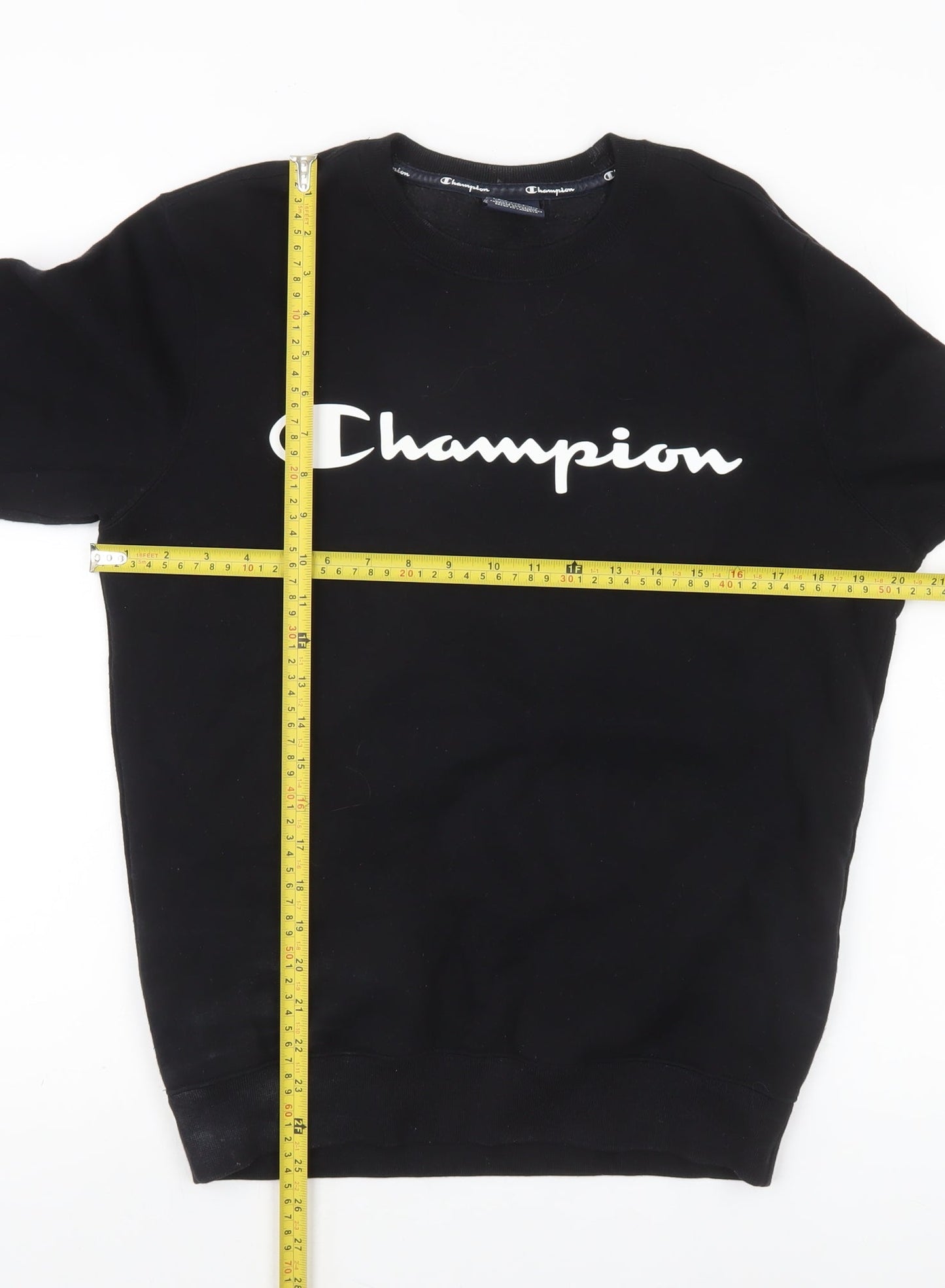 Champion Men's Black Small Crew Neck Logo Pullover Sweatshirt