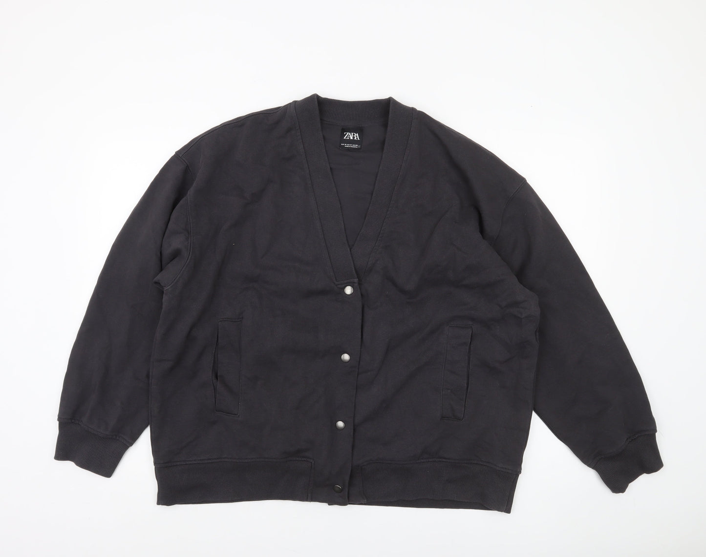 Zara Women Black Cotton Blend Varsity Jacket Size 12