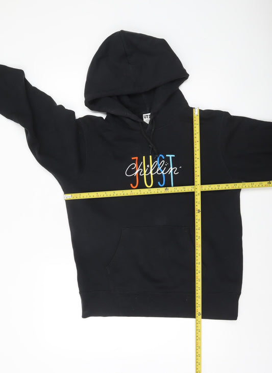 Uniqlo Men Black Graphic JUST Chillin Hoodie Size S Cotton Blend