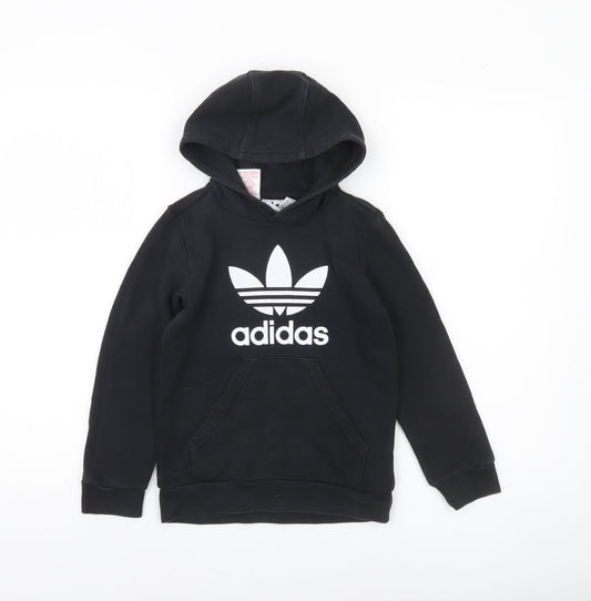 Adidas Boys Black Hoodie 7-8 Years XS Pullover Cotton Blend Logo