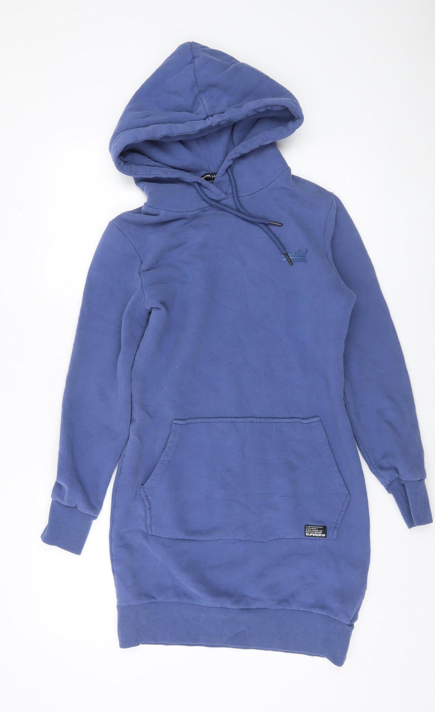 Superdry Women Blue Pullover Hoodie Dress UK 8 Cotton Blend Lined