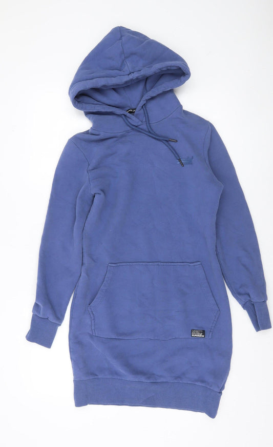Superdry Women Blue Pullover Hoodie Dress UK 8 Cotton Blend Lined