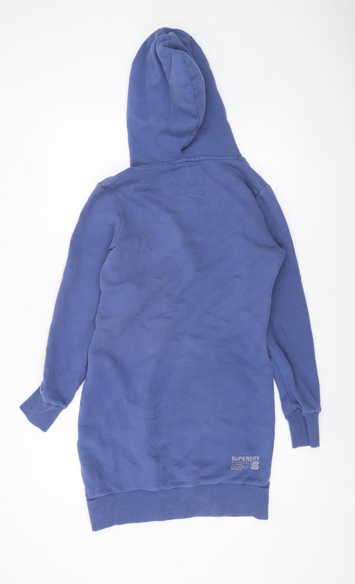 Superdry Women Blue Pullover Hoodie Dress UK 8 Cotton Blend Lined