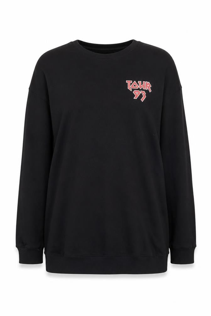 Front view of ASOS women’s black graphic print pullover sweatshirt uk 14