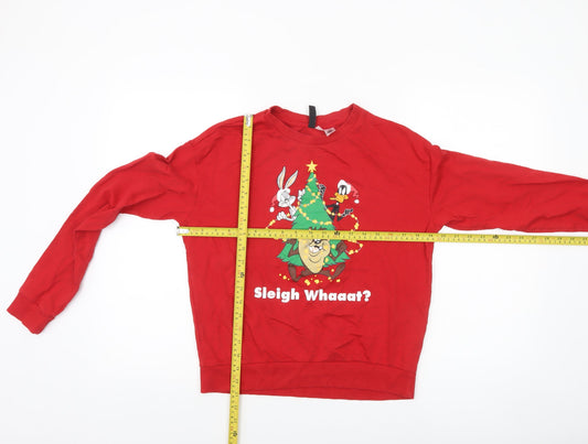H&M Divided Women Red Christmas Looney Tunes Sweatshirt UK S