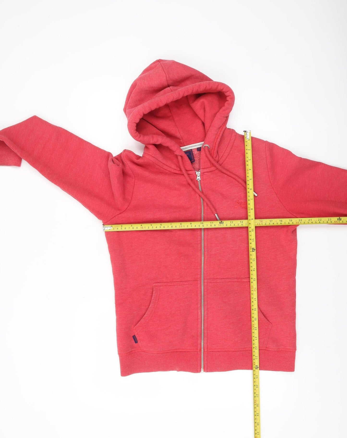 Superdry Womens Red Full Zip Hoodie Size 14 Lined Cotton Blend