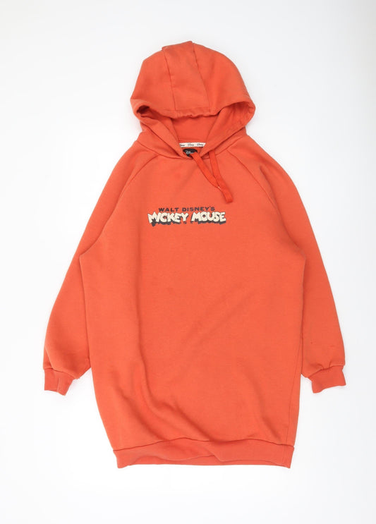 Disney Women’s Orange Mickey Mouse Hooded Pullover Sweatshirt 2XS