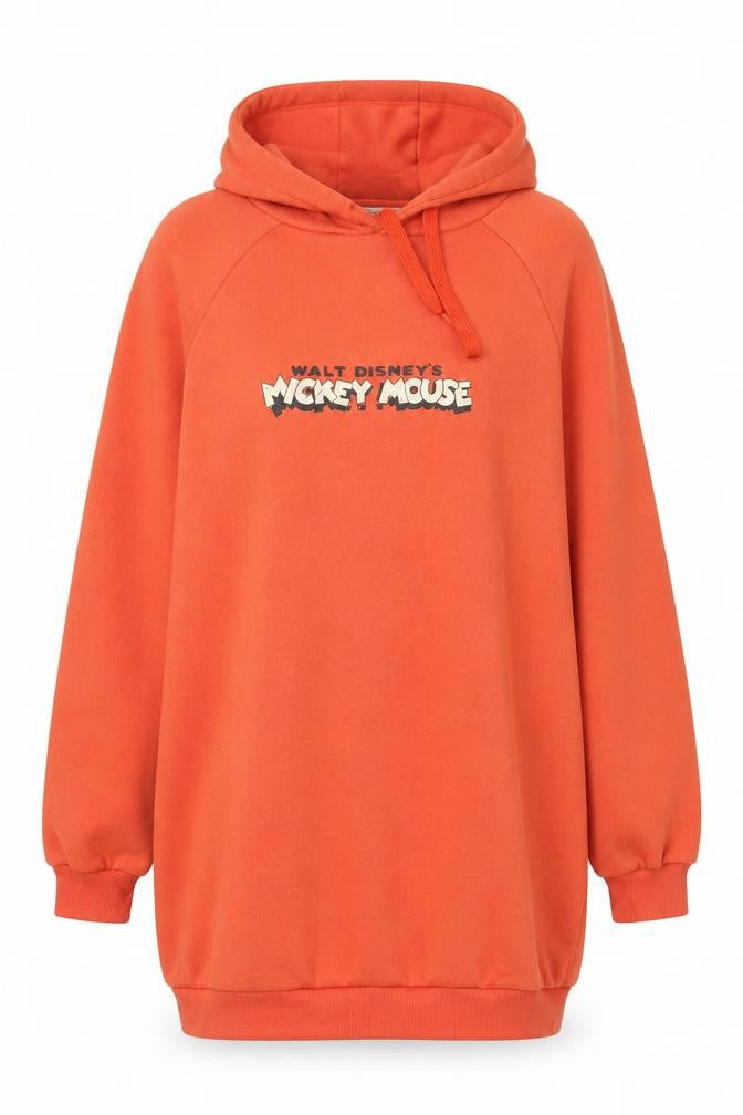 Disney Women’s Orange Mickey Mouse Hooded Pullover Sweatshirt 2XS