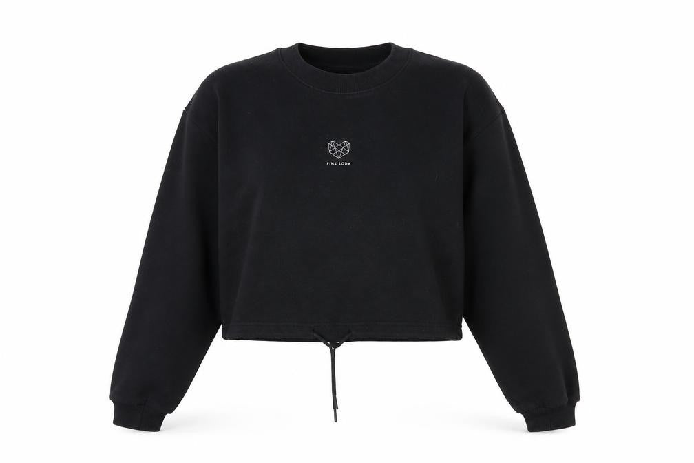 Pink Soda Black Cropped Sweatshirt Women M Drawstring Hem Cotton Blend