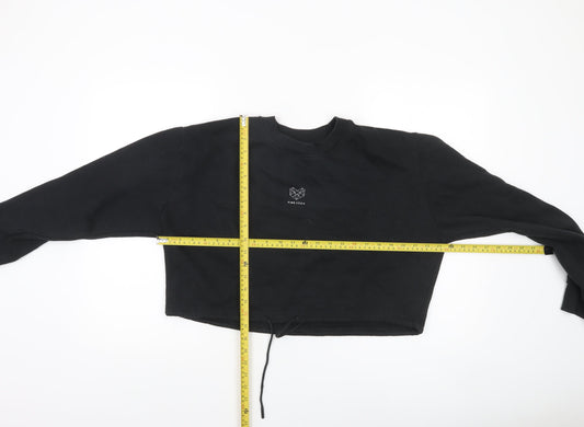 Pink Soda Black Cropped Sweatshirt Women M Drawstring Hem Cotton Blend