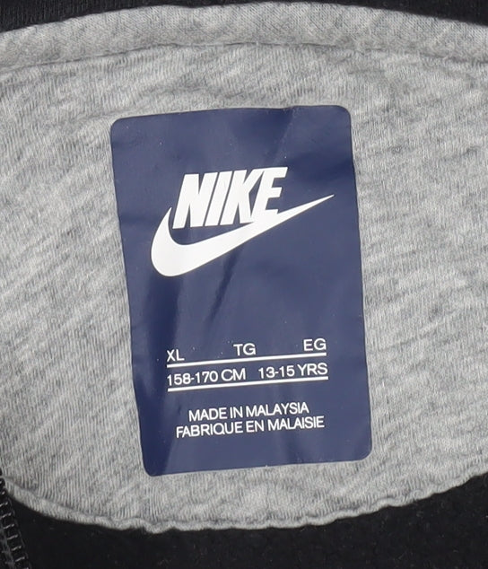 Nike Boys Black Full Zip Hoodie XL 13-15 Years Cotton Blend Hooded Sweatshirt