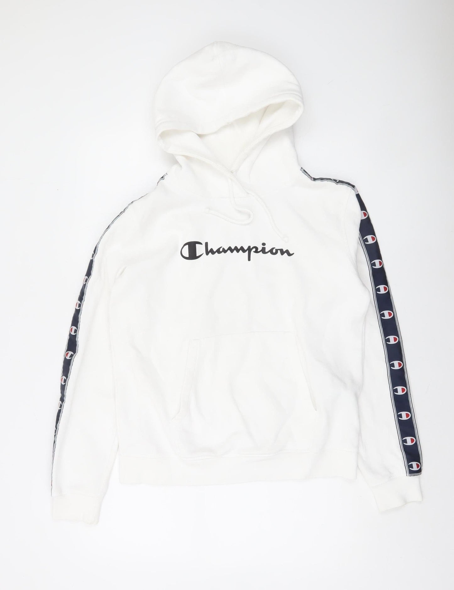 Champion Men's White Logo Pullover Hoodie Large Fleece Sweatshirt