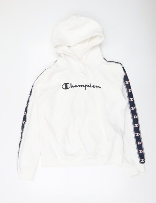 Champion Men's White Logo Pullover Hoodie Large Fleece Sweatshirt