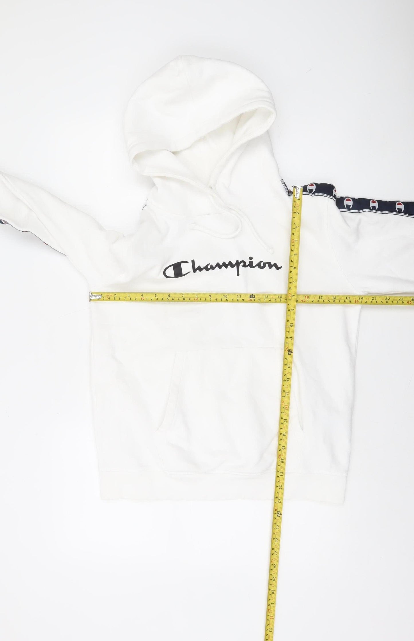 Champion Men's White Logo Pullover Hoodie Large Fleece Sweatshirt