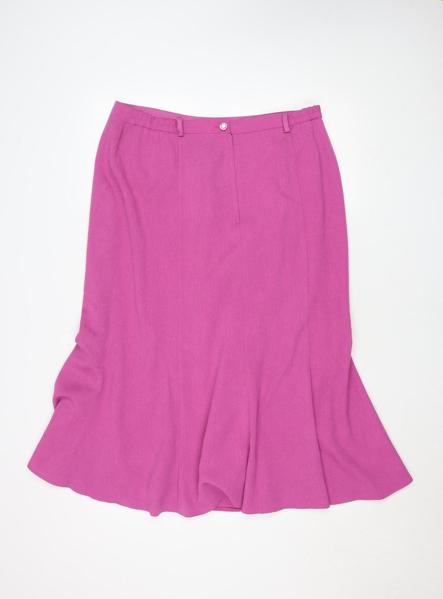 Avalon Collection Women Pink Flare Midi Skirt Size 16 Polyester