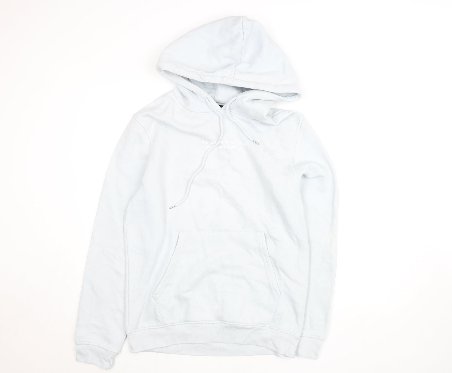 Criminal Damage Women Light Blue Organic Cotton Pullover Hoodie M