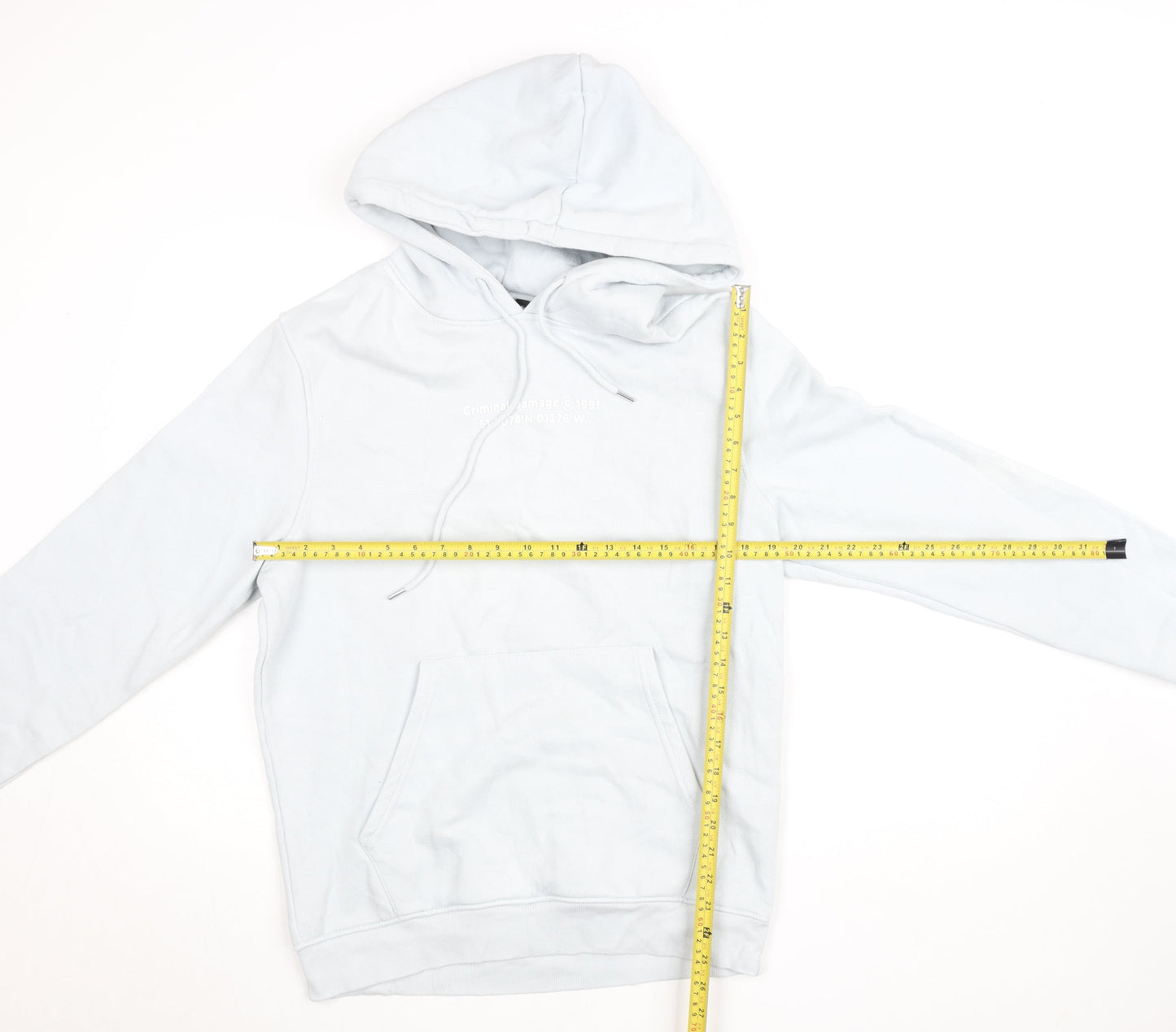 Criminal Damage Women Light Blue Organic Cotton Pullover Hoodie M