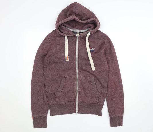 Superdry Men's Red Full Zip Hoodie Small Fleece Lined