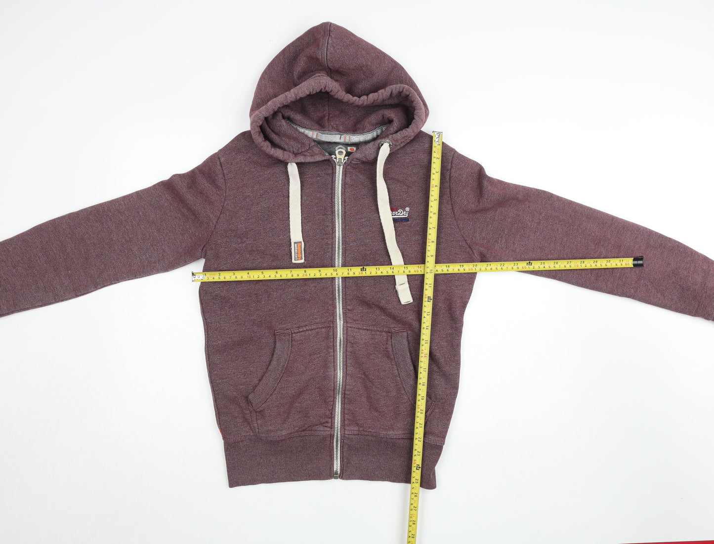 Superdry Men's Red Full Zip Hoodie Small Fleece Lined