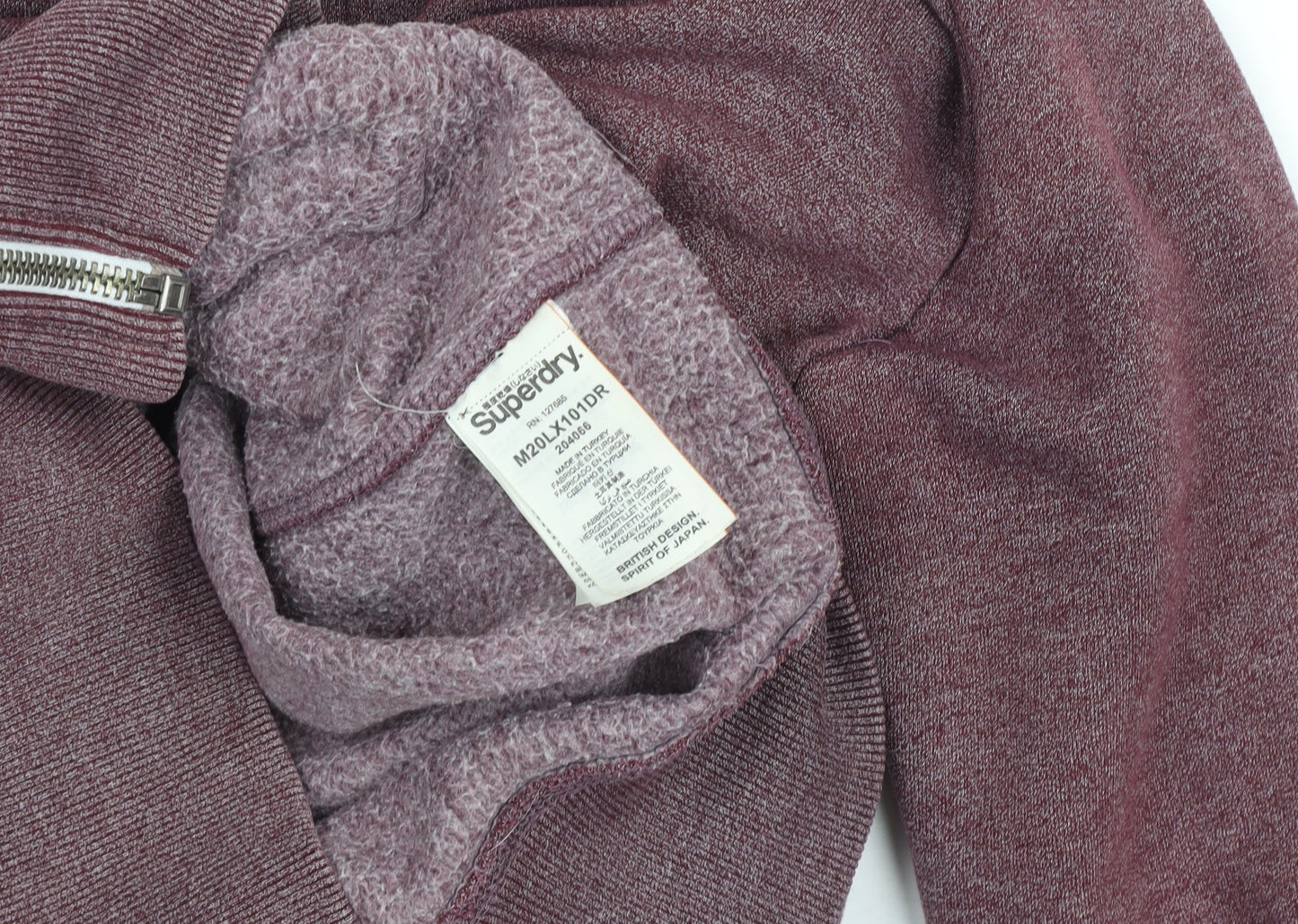 Superdry Men's Red Full Zip Hoodie Small Fleece Lined