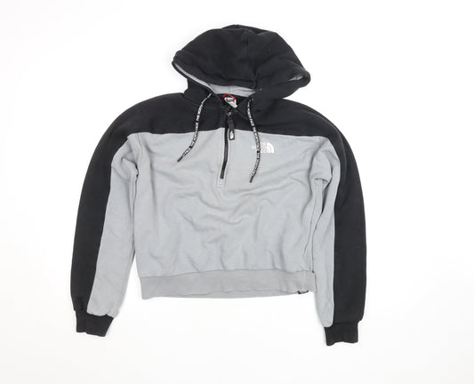 The North Face Womens Grey Black 1/4 Zip Hooded Sweatshirt M