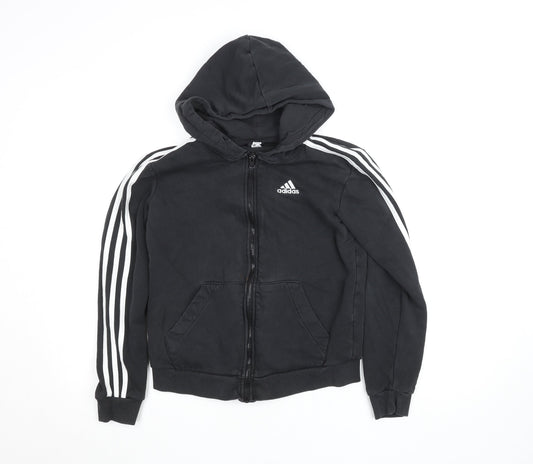 adidas Boys Black Full Zip Fleece Hoodie 9-10 Years
