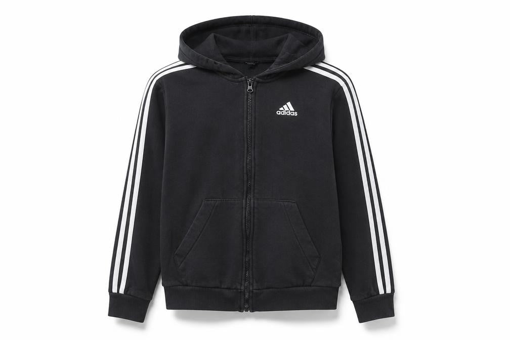 adidas Boys Black Full Zip Fleece Hoodie 9-10 Years