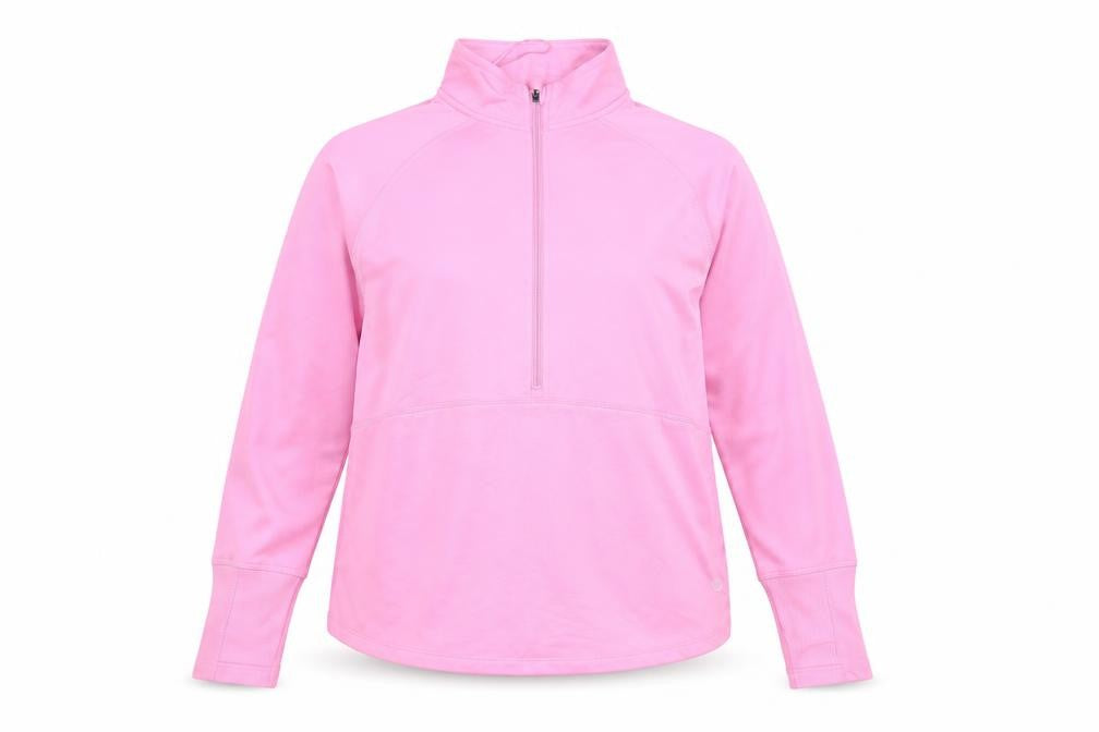Front view of Dunnes Women’s Pink 1/2 Zip Sweatshirt M Hooded Pullover Tunic Top