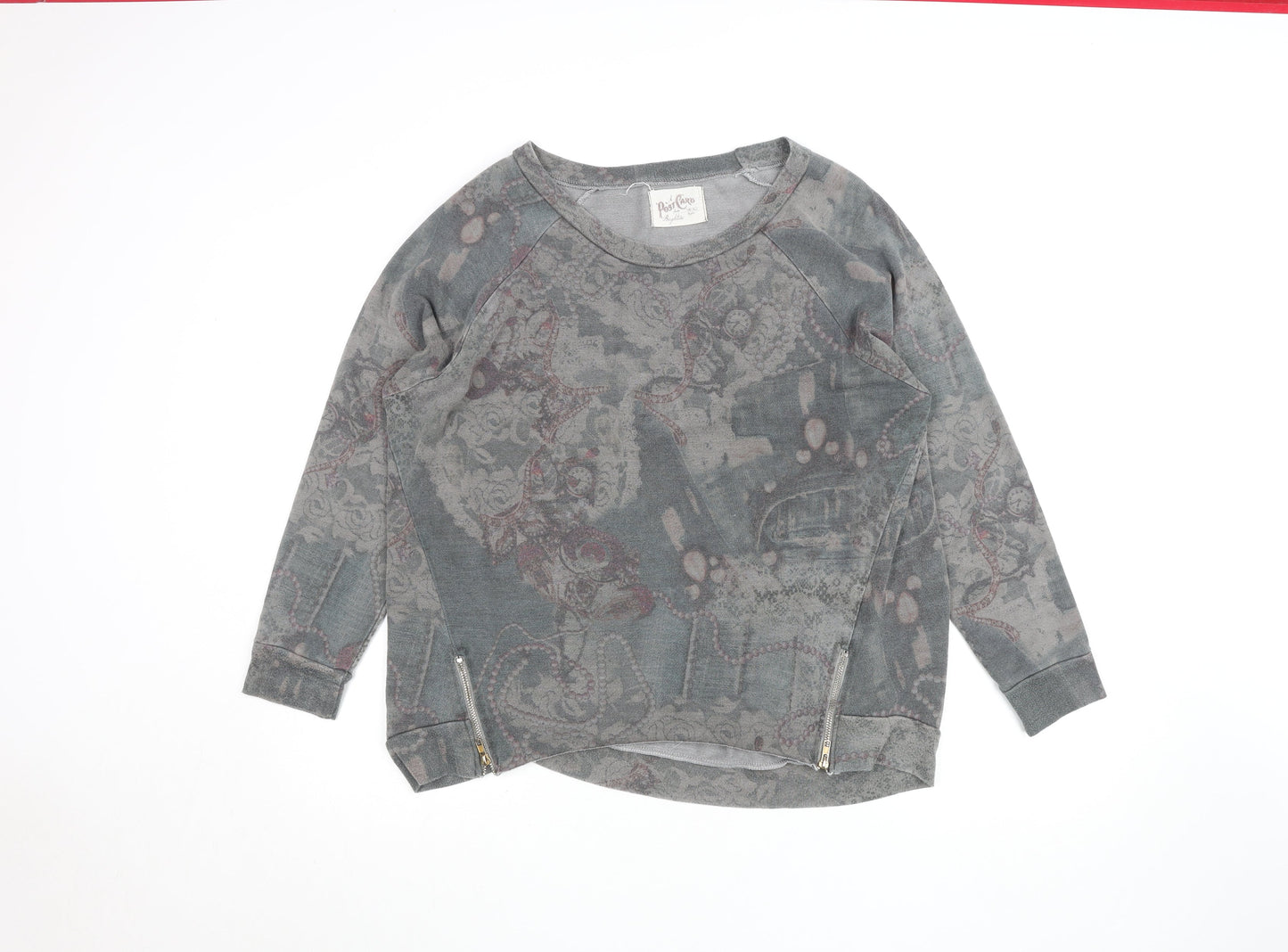A Postcard from Brighton Grey Floral Zip Pullover Sweatshirt Size L