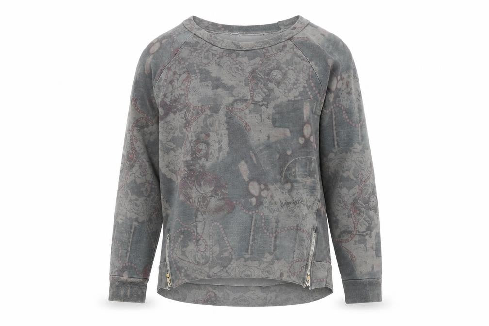 Front view of A Postcard from Brighton Grey Floral Zip Pullover Sweatshirt, size L