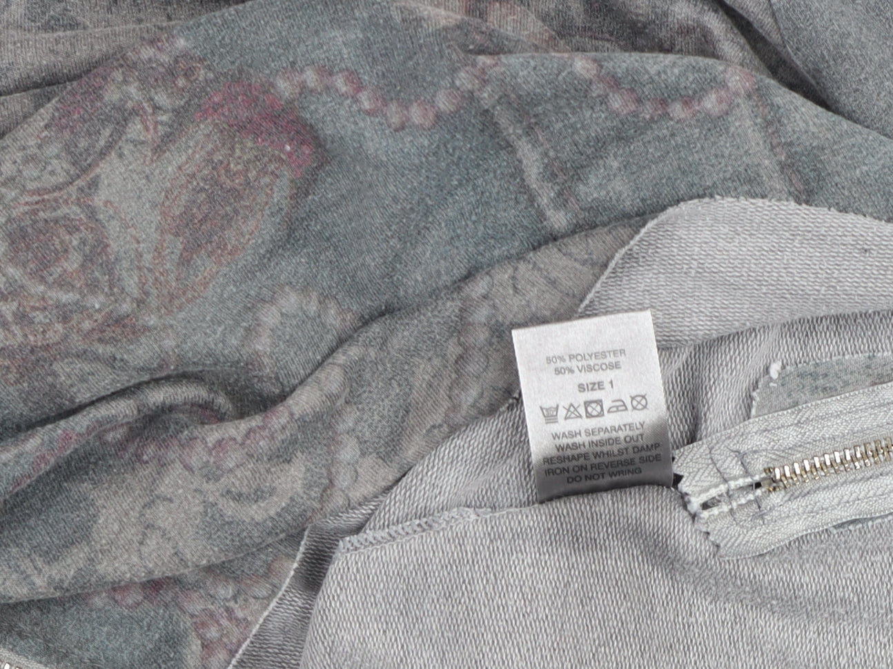 A Postcard from Brighton Grey Floral Zip Pullover Sweatshirt Size L