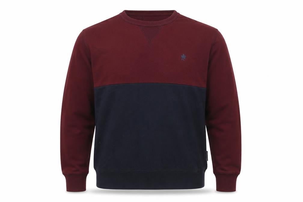 Front view of French Connection men’s xl red & black colour block crew neck sweatshirt
