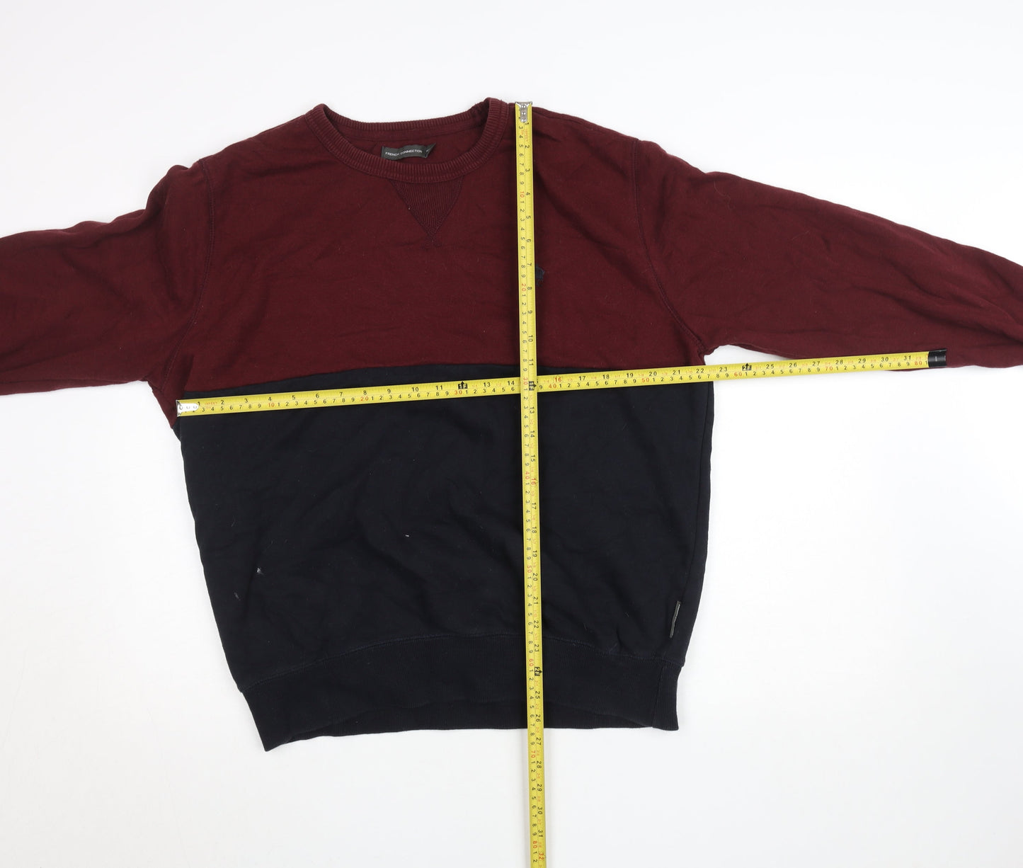 French Connection Mens XL Red & Black Colour Block Crew Neck Sweatshirt